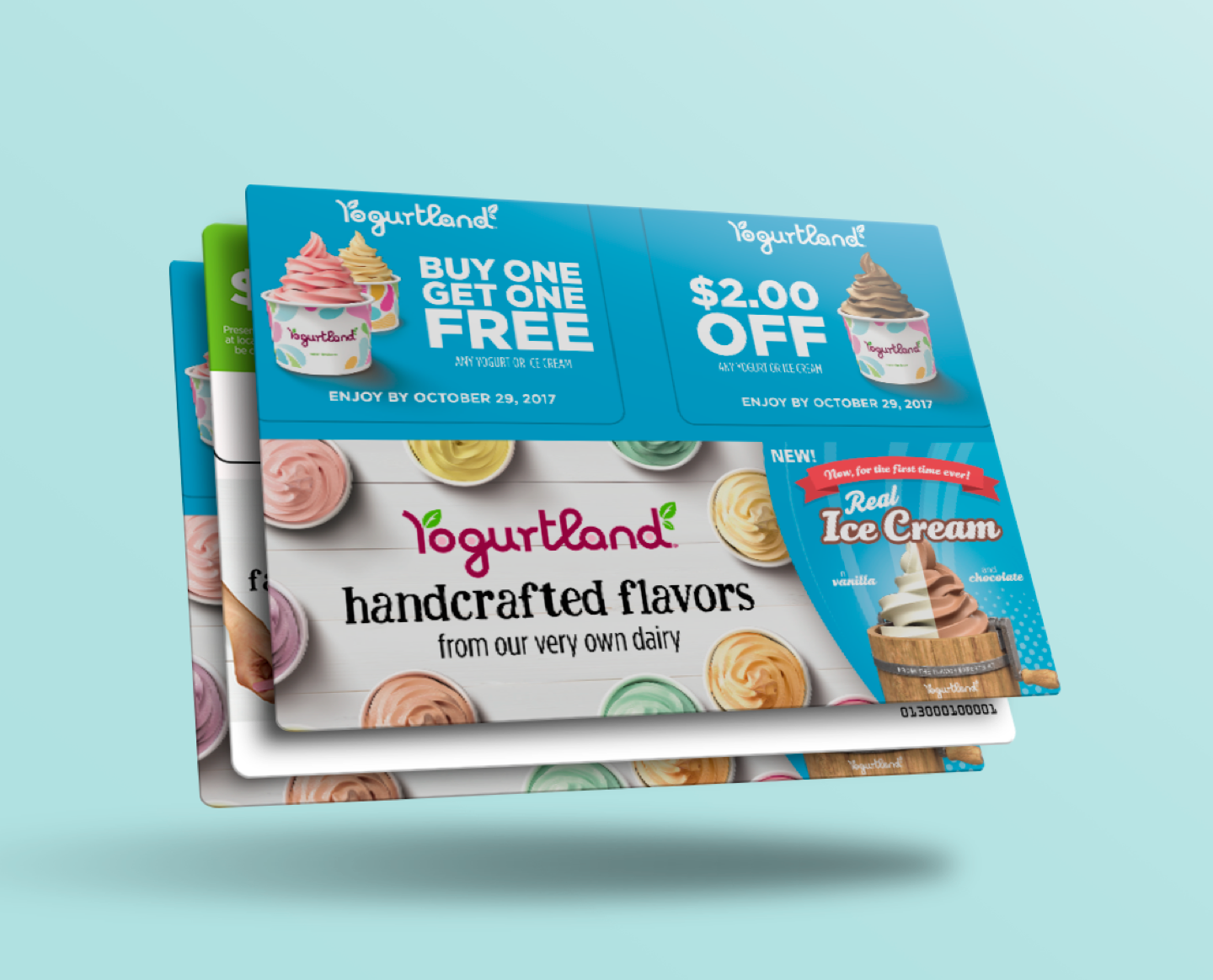 Image of coupons from Yogurtland advertising discounts when used